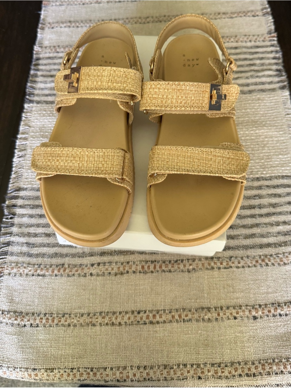 a new day Tan Woven Double-Strap Platform Sandals with Buckle Accents